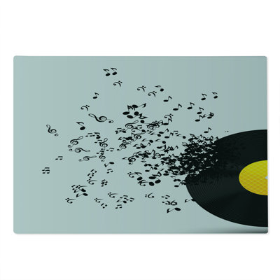 Ambesonne Music Cutting Board Large Size Flying Notes Album Dance Yellow Black Ivory