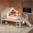 Full  Size House Loft Bed with Slide, Star & Moon Playhouse, LED Lights, Window, Pine Wood, No Box Spring,White-852544184-852544187