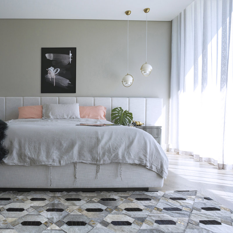 Linaje Cowhide Geometric Area Rug in Gray, Runner 2'7" x 6'6"