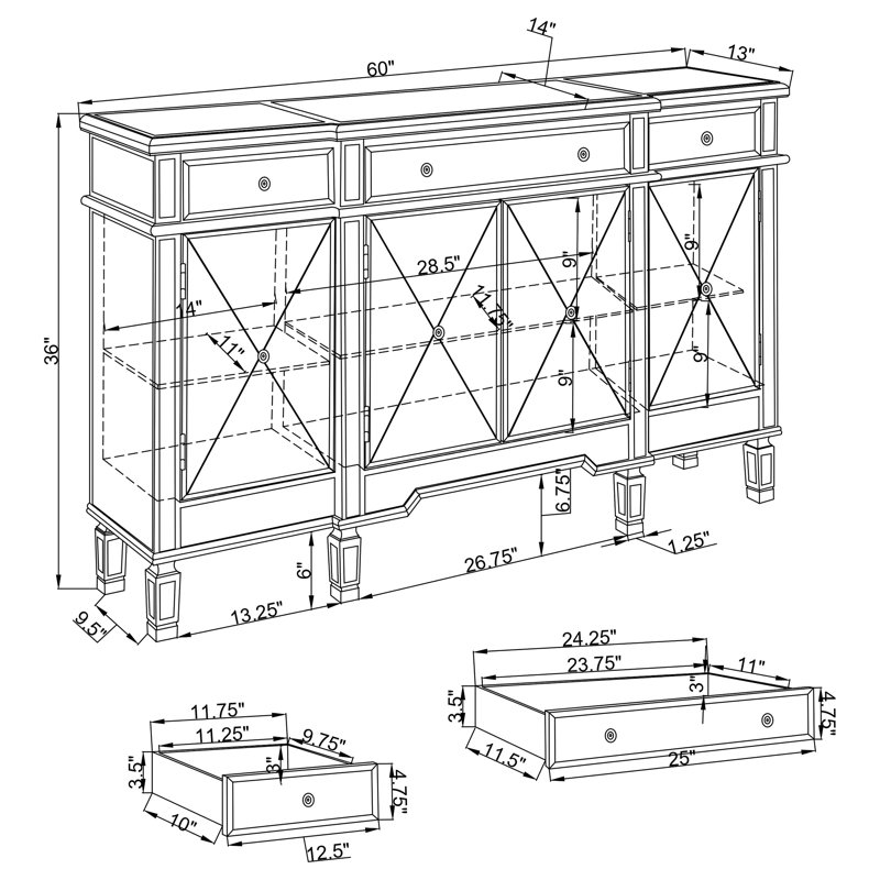 Miroir transparent 4 portes avec armoire à vin Moiya