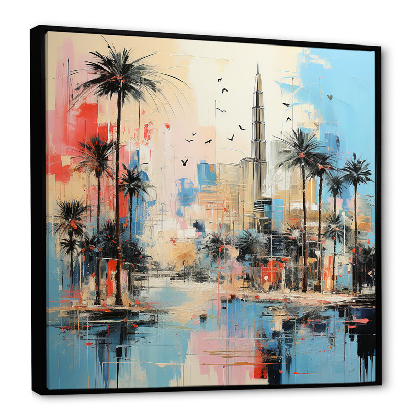 «Layered Dubai Extravaganza», art mural de Dubaï, Cadre flottant noir, H 16 po x l 16 po x P 1 po