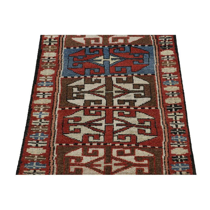 Burano Hand Knotted Wool Geometric Area Rug, Runner 3' x 8', Red Black