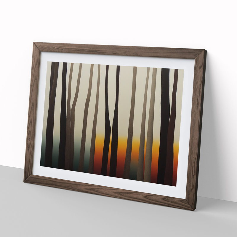 XH1022-10174X Winter Abstract Forest - Single Picture Frame Painting, 46cm H x 64cm W x 2cm D, Walnut