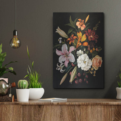 Winston Porter 'Flowers In Black Background 1' by Momart Metal Wall Art