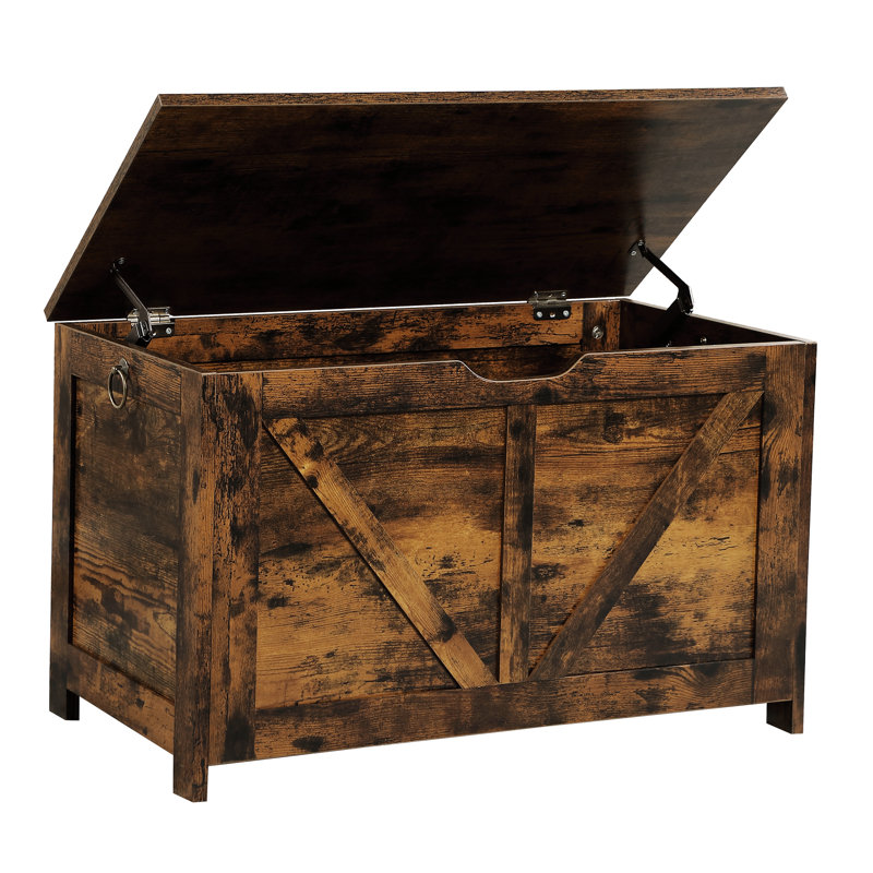 Rustic Brown Storage Bench, Retro Box, Entryway With U - Shaped Pull, Hinges, Easy Access Brown, Vintage Charm Storage, 2 Large Interior For Blankets