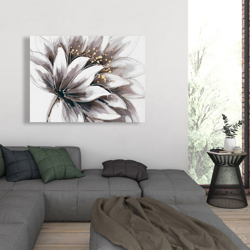 Fleur mauve avec centre doré - décor de toile beige