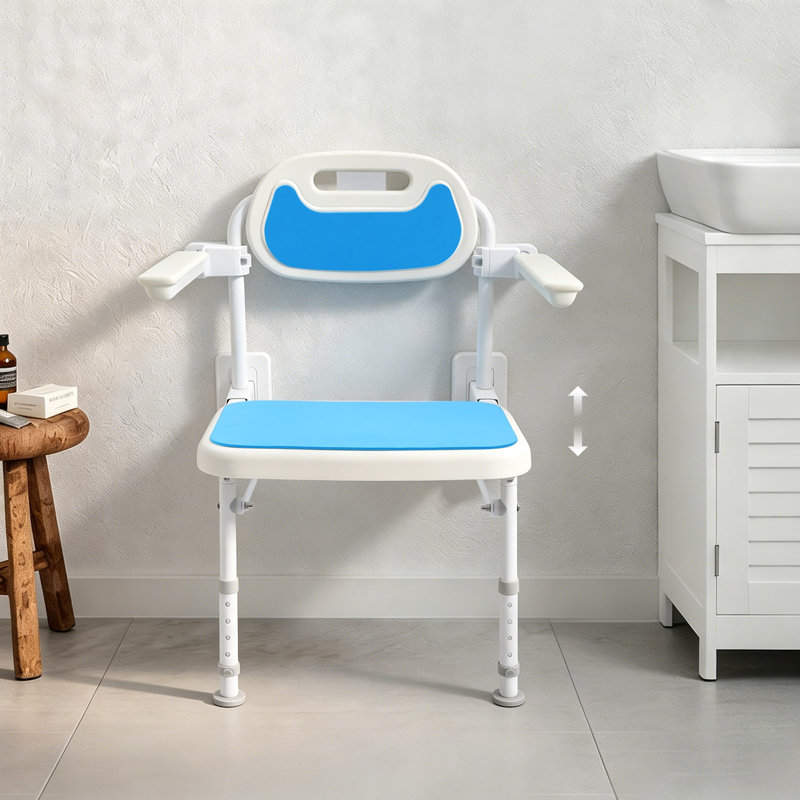 Siège de douche mural pliant avec dossier et chaise de douche réglable en hauteur, environ 330,69 lb, tabouret de douche robuste pour personnes âgées et handicapées