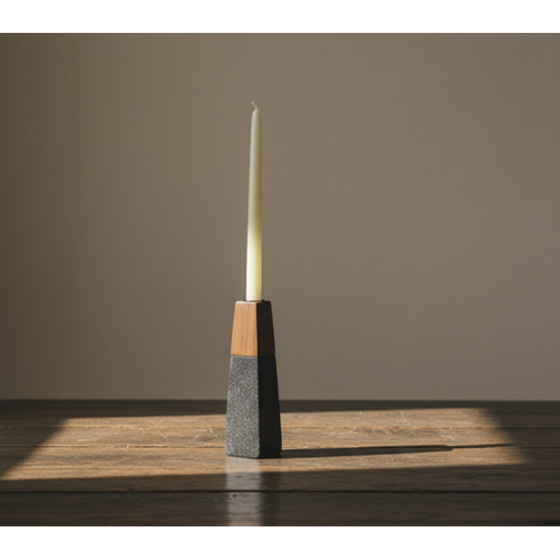 Porte-bougie effilé en marbre et en acacia 6 po