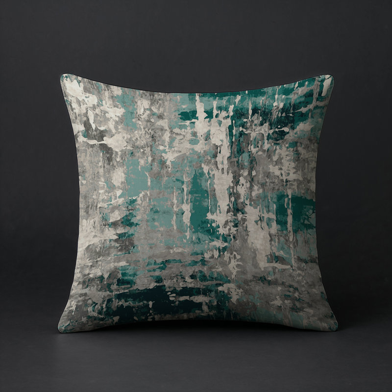 Coussin décoratif intérieur et extérieur Modern, Carré 16 po, Ivoire / vert / gris abstrait