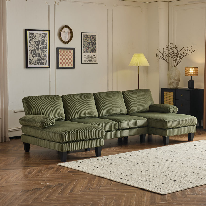 George Oliver 111‘W U-Shaped Sectional, Green Corduroy
