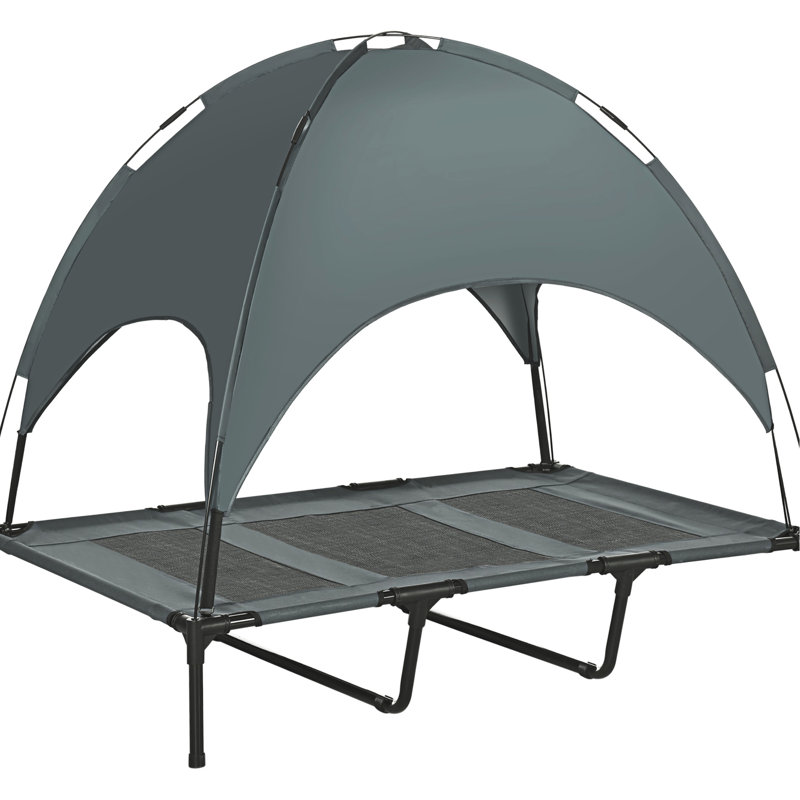 48 Inch Grey Elevated Dog Bed, With Airflow And Protected Canopy Top 48" Pet Cot Breathable Material Portable Sunshield Cover