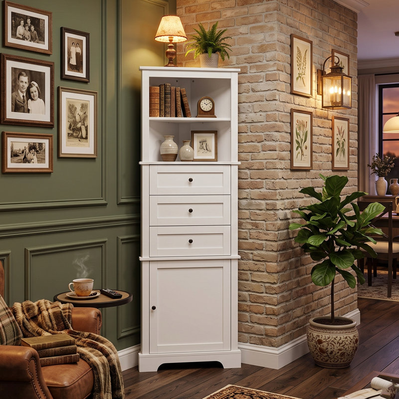 Grande armoire de coin traditionnelle, unité de rangement autoportante de 68,9 po de hauteur avec 3 tiroirs et tablettes réglables