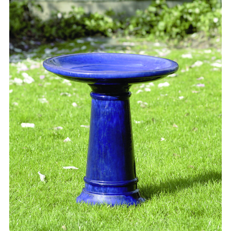 Ceramic Fountain Birdbath, Riviera Blue