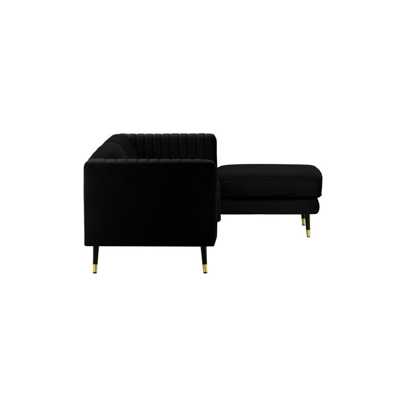 Monaville 4 Seater Velvet Sofa & Chaise, Right Hand Facing, Black