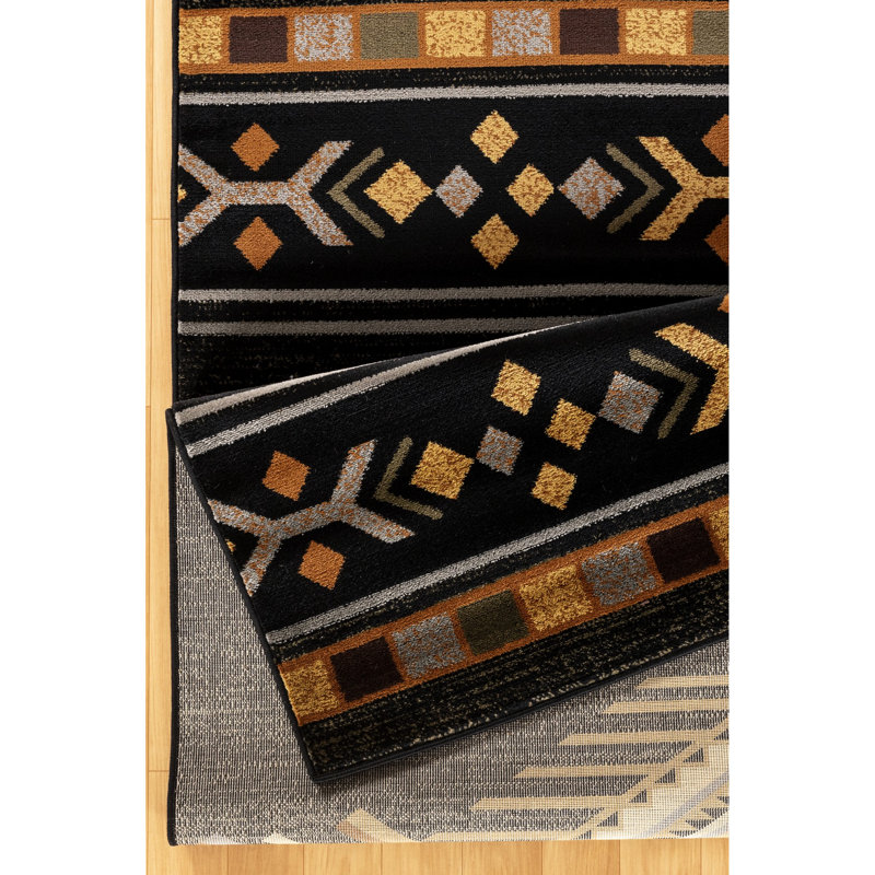 2 pi 7 po Tapis crocheté X 3, Tribes Gcyls4001, noir, 100% polypropylène, teint, pour décoration de grenier