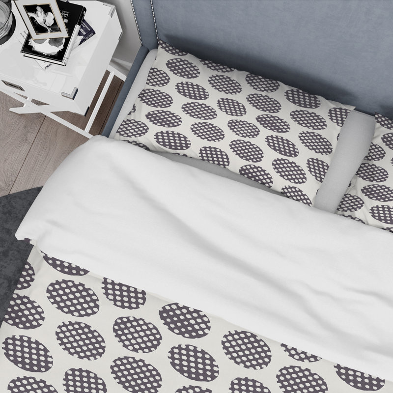Black Circle Dots - Ensemble de housse de couette à motif abstrait - Microfibre de polyester