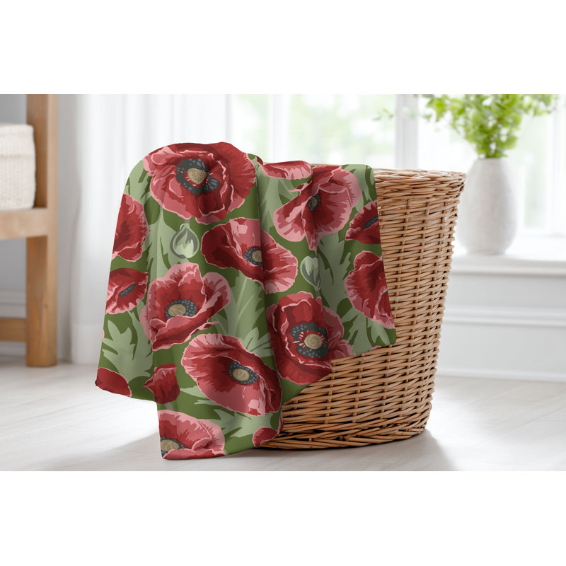 Couverture en velours de molleton Poppie, L 60 po x l 50 po, Floral sempervirent