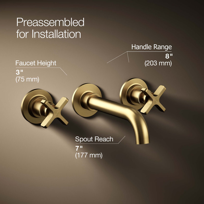 Castia by Studio McGee Wall-Mount Bathroom Sink Faucet Trim 1.2 GPM, Vibrant Brushed Moderne Brass