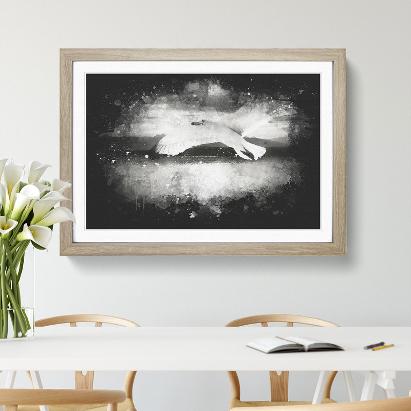 Seagull in Flight Vol.2 Paint Splash - Picture Frame Graphic Art, 65cm H x 90cm W x 2cm D, Oak
