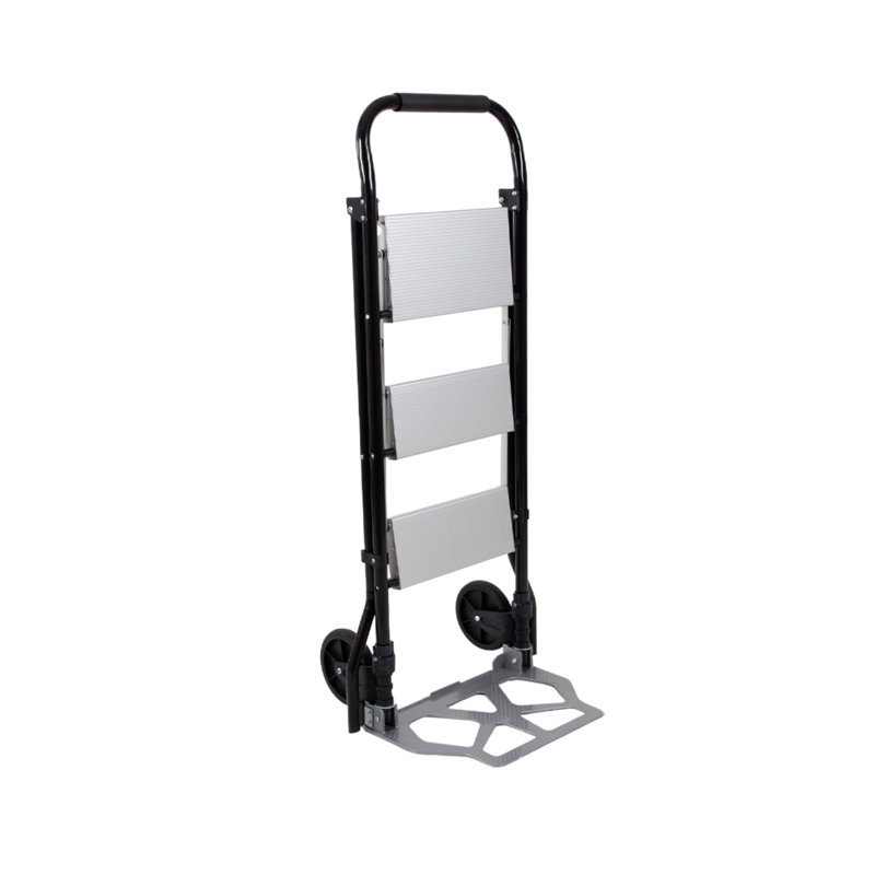 Escabeau et chariot à main 2 en 1, échelle en acier portable à 3 marches avec poignées, roues et plateforme, chariot à outils d'une capacité de 300 lb, chariot pour le déplacement, la maison, le garage, l'atelier