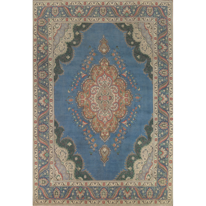 Tapis traditionnel bleu rétro 10 x 13