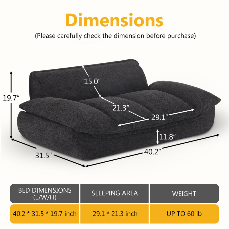 40.2” Width Dog Bed, Compression Dog Sofa Couch with Anti-Slip Pad, No Assembly Needed, Black
