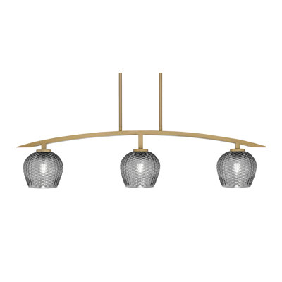 Kurve 3 Light Island Light Shown In New Age Brass Finish With 6" Textured Glass