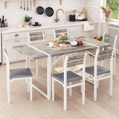 Mid-Century Modern Dining Room Table And Chairs Set For 6, 7 Pieces Kitchen Dining Table With 6 Chairs & Mdf Broad Table For Apartment, Dining Room, K by 17 Stories