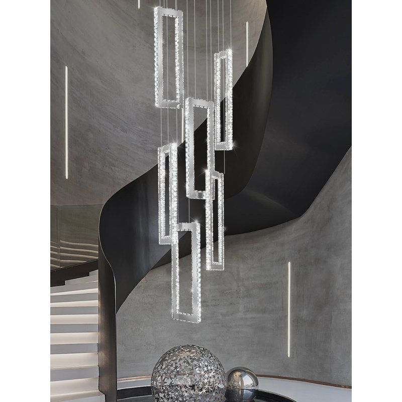 Quidel 6-Light Crystal Frame Chandelier 138inch High Ceiling Chandelier LED Dimmable 3000-6000k