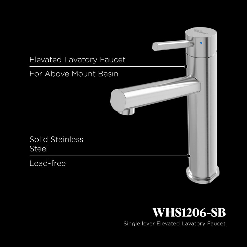Whitehaus Lead-Free Solid Stainless Steel Single lever Elevated Lavatory Faucet, Brushed Stainless Steel