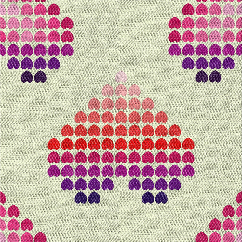 Tapis rose/beige à motifs/bleu marine Pulli, Carré 4 pi