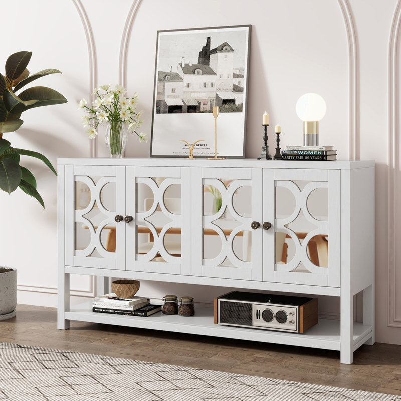 Sideboard,Buffet table,Dining cabinet,Office credenza with open shelf, Antique White