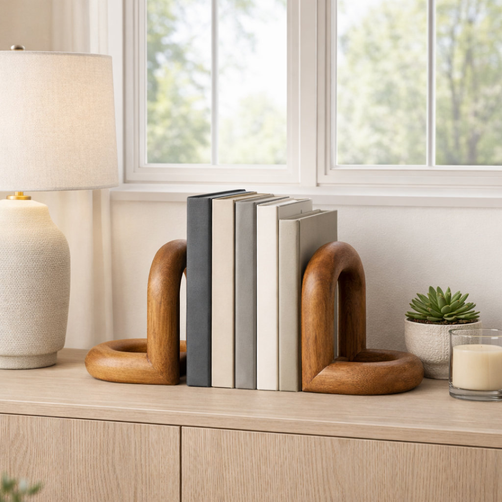 Zeppelin Wood Loopy Bookends, Brown