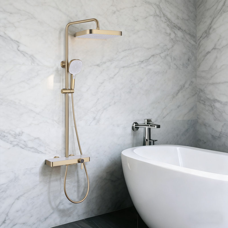 3-Function Shower System Set With Rainfall Showerhead, Handheld Sprayer And Bathtub Spout, Brushed Gold