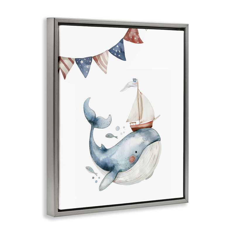  Mignonne baleine flottante, art mural par LSR Design Studio, Cadre flottant gris lustré, H 31 po x l 25 po