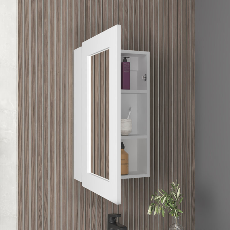 Armoire de salle de bain étroite 25,7 po x l 15,7 po blanche - peu encombrante, 3 tablettes intérieures, superbe porte en miroir, facile à installer, à installer et à l'intérieur des tablettes