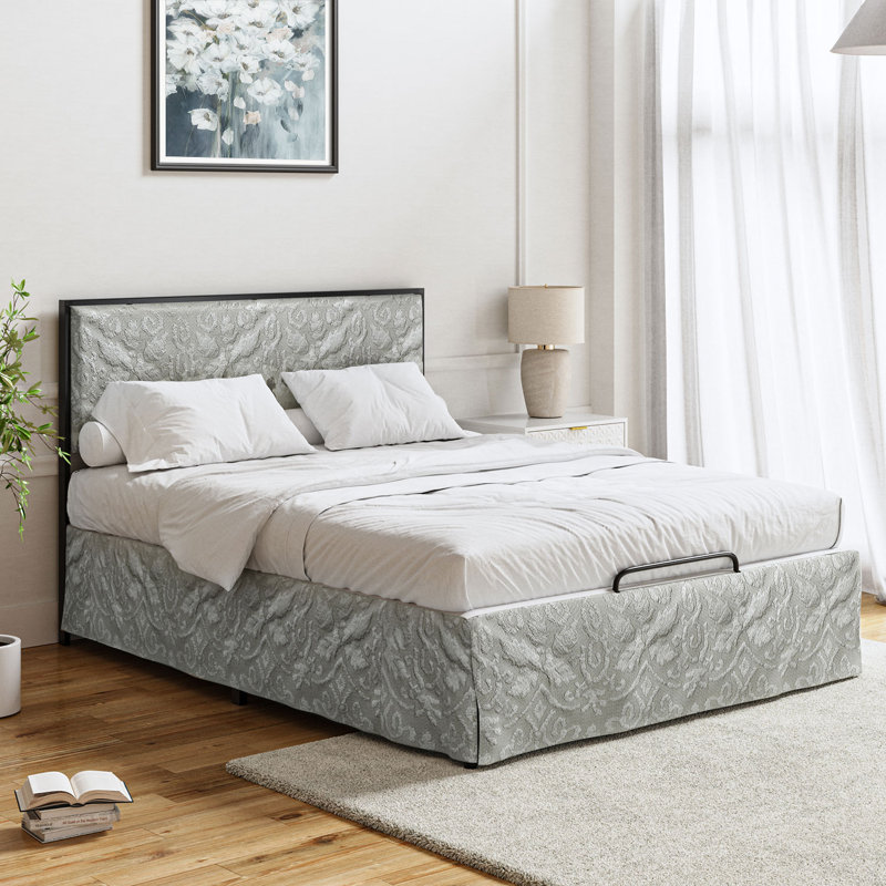 Neilius Upholstered Platform Bed with Washable Slipcover, Twin, Pattern Damask