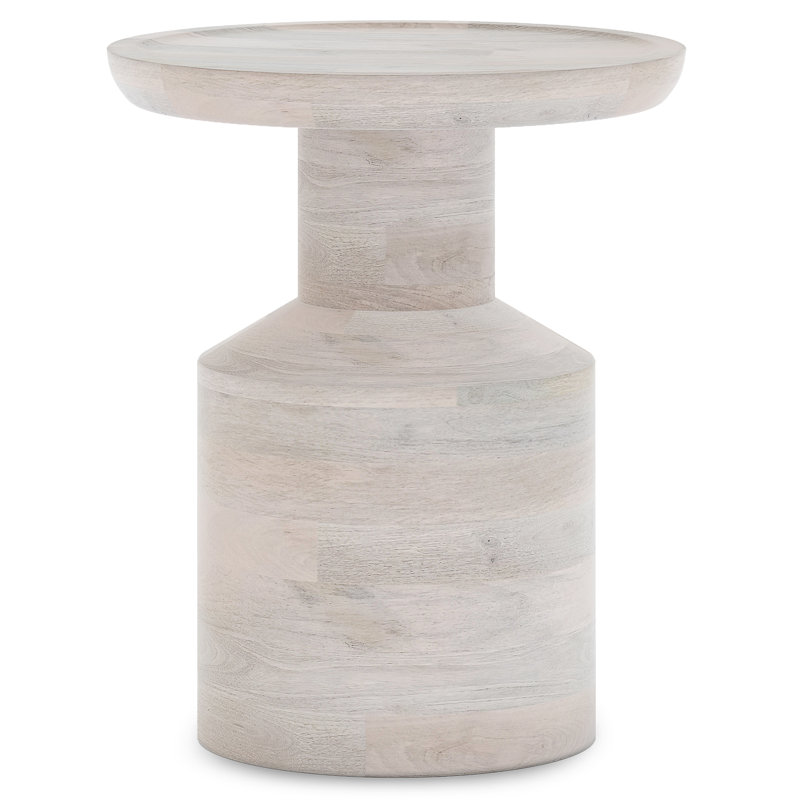 Haynes 16"W Solid Mango Wood Round Boho Accent Table with Sculptural Design, White Wash