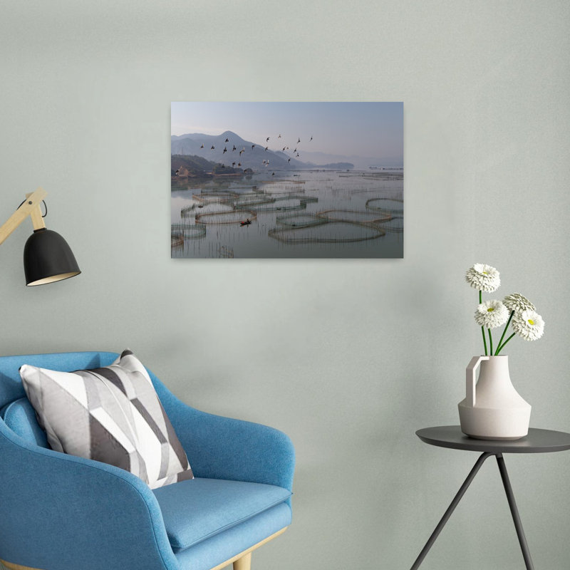 «Flying Birds Calm Waters Peaceful Serene Tranquil Bamboo Bird Landscape Nature», art mural, H 16 po x l 24 po