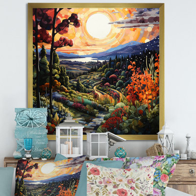 «Green Orange Vineyard Bliss Pointillism», reproduction d'art sur toile
