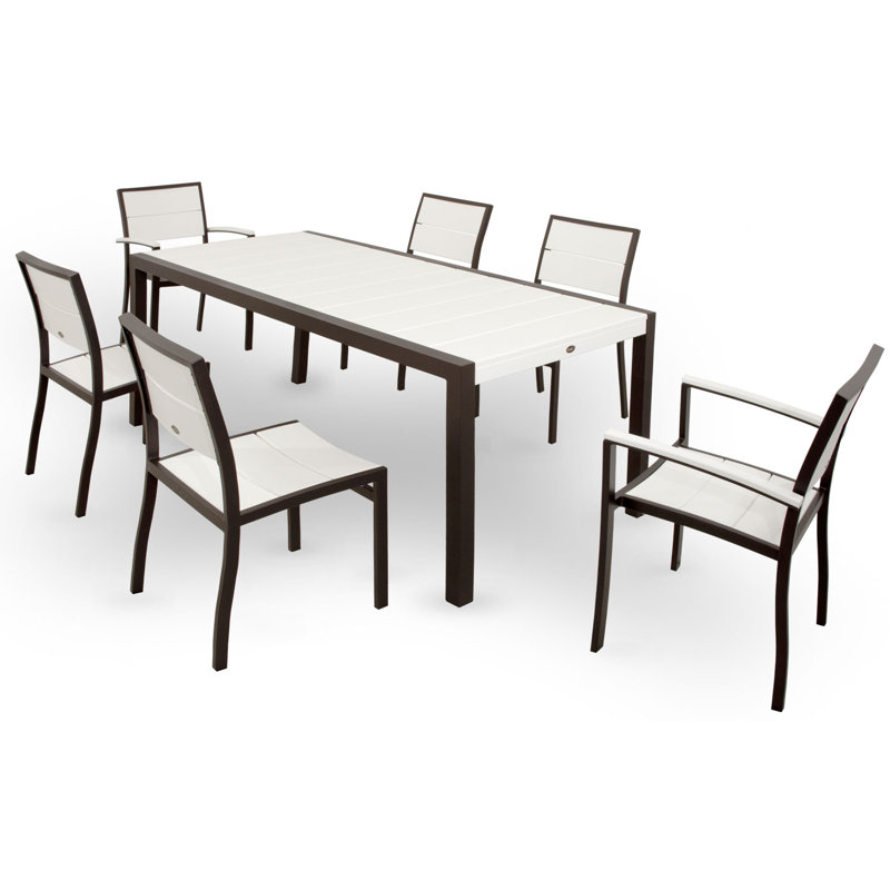 Ensemble repas 7 pièces POLYWOOD Surf City, Bronze texturé / Blanc classique
