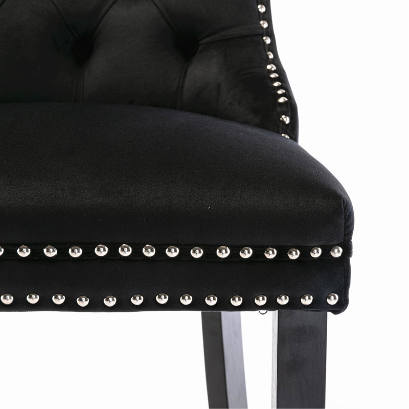 Original Product Name: Contemporary Velvet Upholstered Barstools With Button Tufted Decoration And Wooden Legs, Black, Black