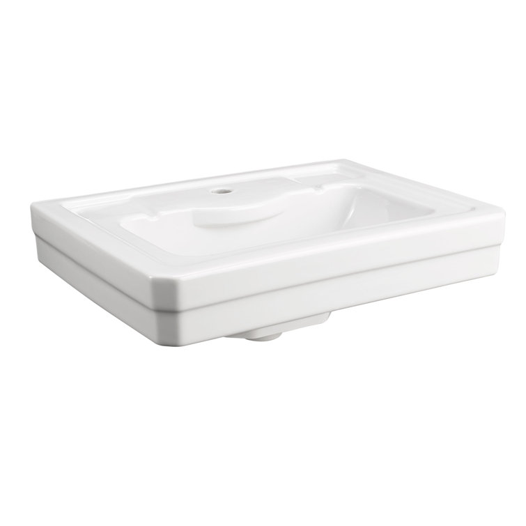 Fitzgerald White Fireclay Rectangular Pedestal Bathroom Sink with Overflow
