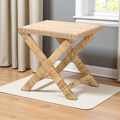 Banc d'appoint Minrah Bohemian en rotin naturel et acajou, H 19,28 po x l 19,95 po x P 16,04 po