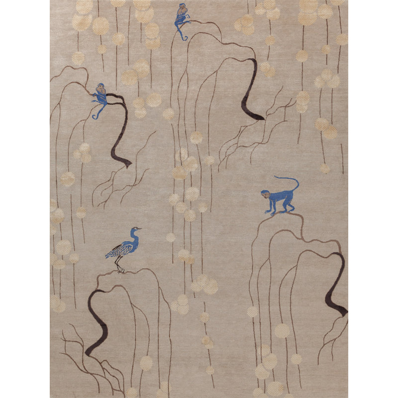 Saru Area Rug in Chocolate Brown/Walnut/Ivory/Cobalt Blue, Rectangle 5' x 7'