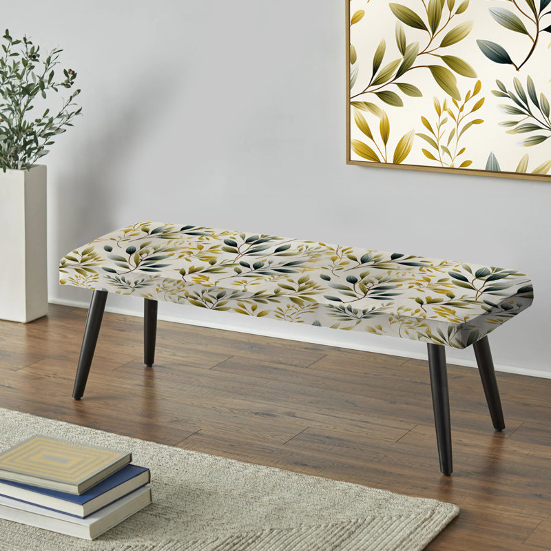 Banc rembourré floral noir Truong, Feuilles tranquilles I