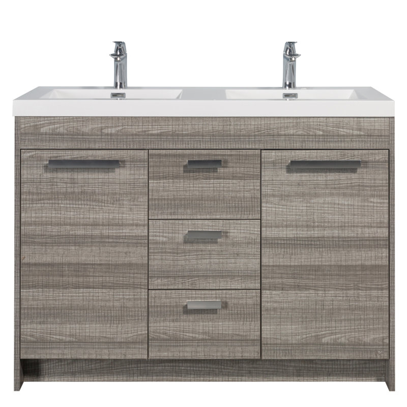 Ensemble de meuble-lavabo double 48 po Wauconda, Chrome chrome, Palissandre