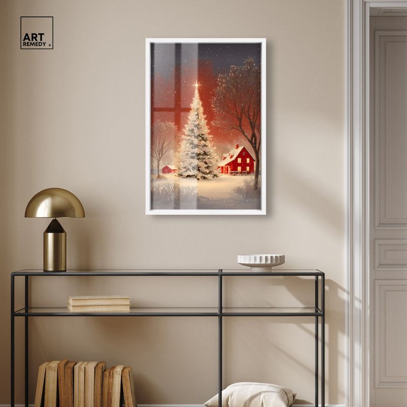 Décoration murale de Noël Winter Art Glow Shadowbox par Art Remedy, cadre noir, 11 x 16, H 31 po x l 21 po, Cadre blanc
