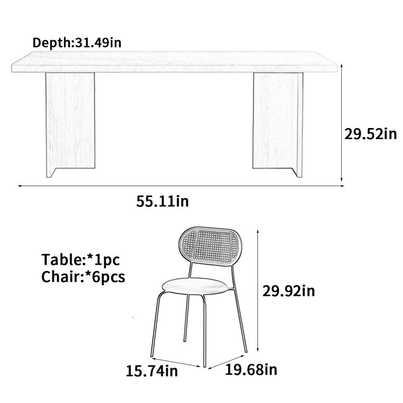 Modern Minimalist Dining Table, 29.52" H x 55.11" L x 31.49" W