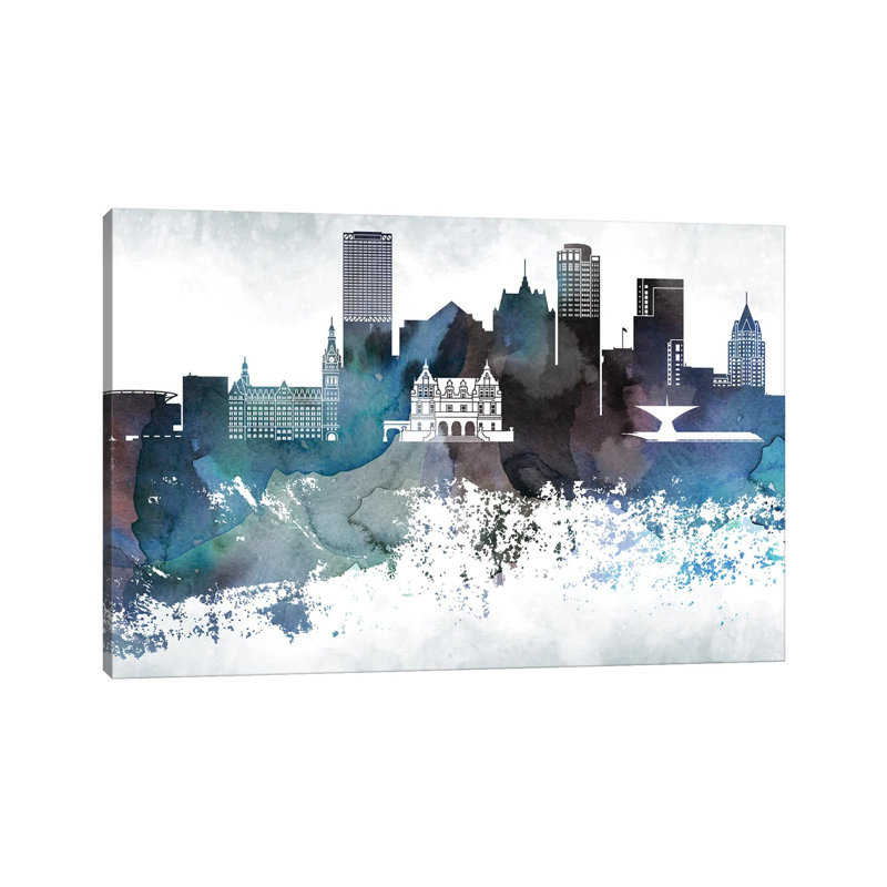 Milwaukee Bluish Skylines - Wrapped Canvas Print, 20.32cm H x 30.48cm W x 1.9cm D